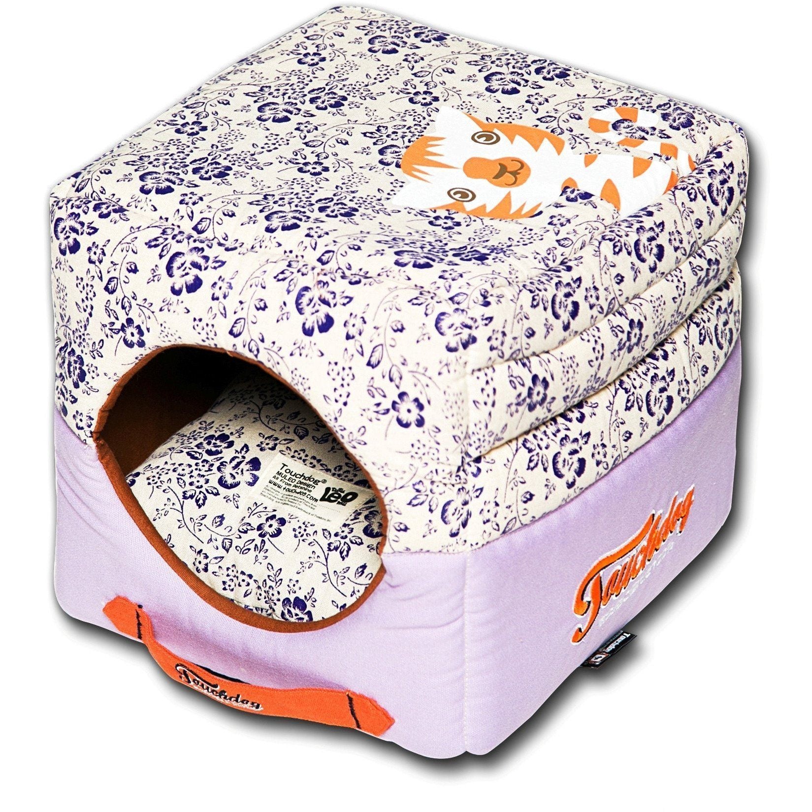 Touchdog Floral-Galoral 2-in-1 Collapsible Squared Dog and Cat Bed