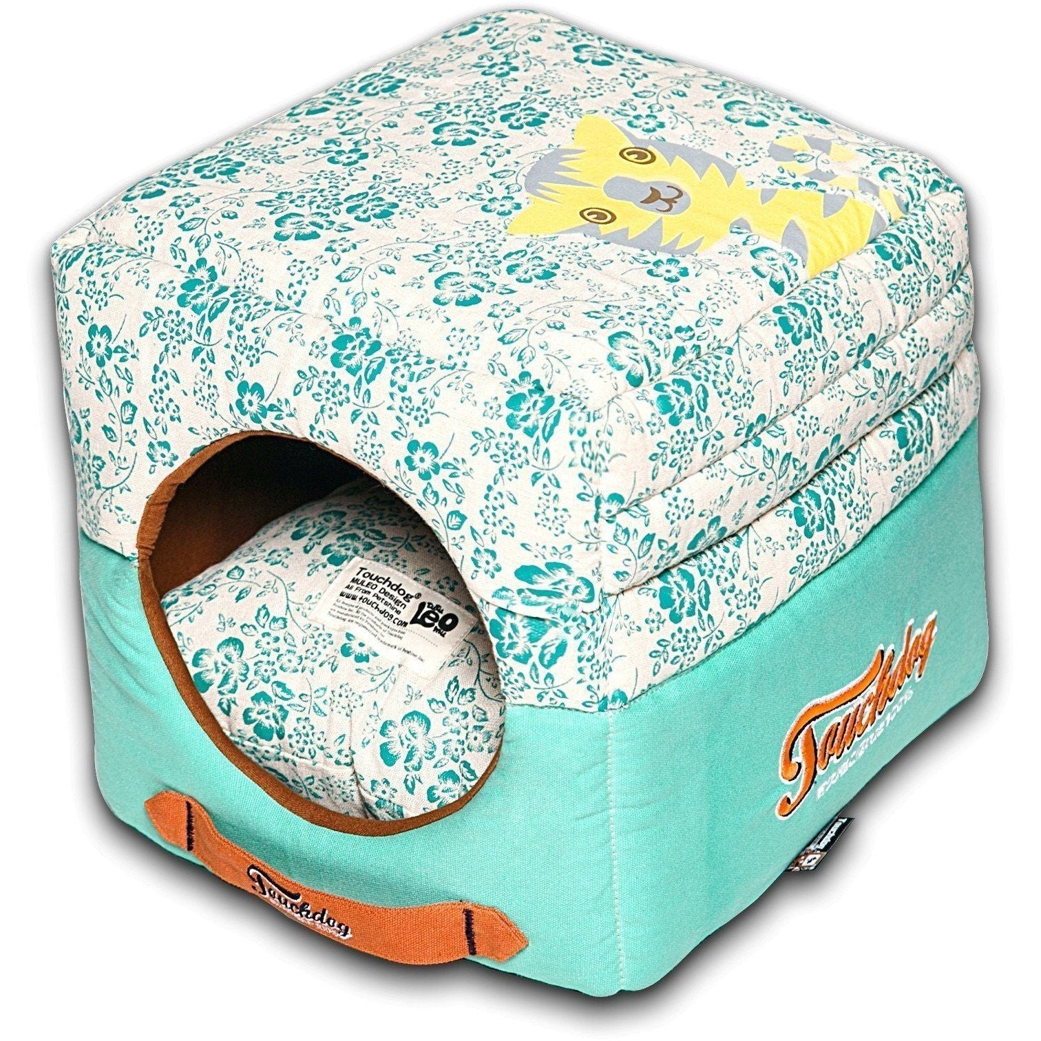 Touchdog Floral-Galoral 2-in-1 Collapsible Squared Dog and Cat Bed