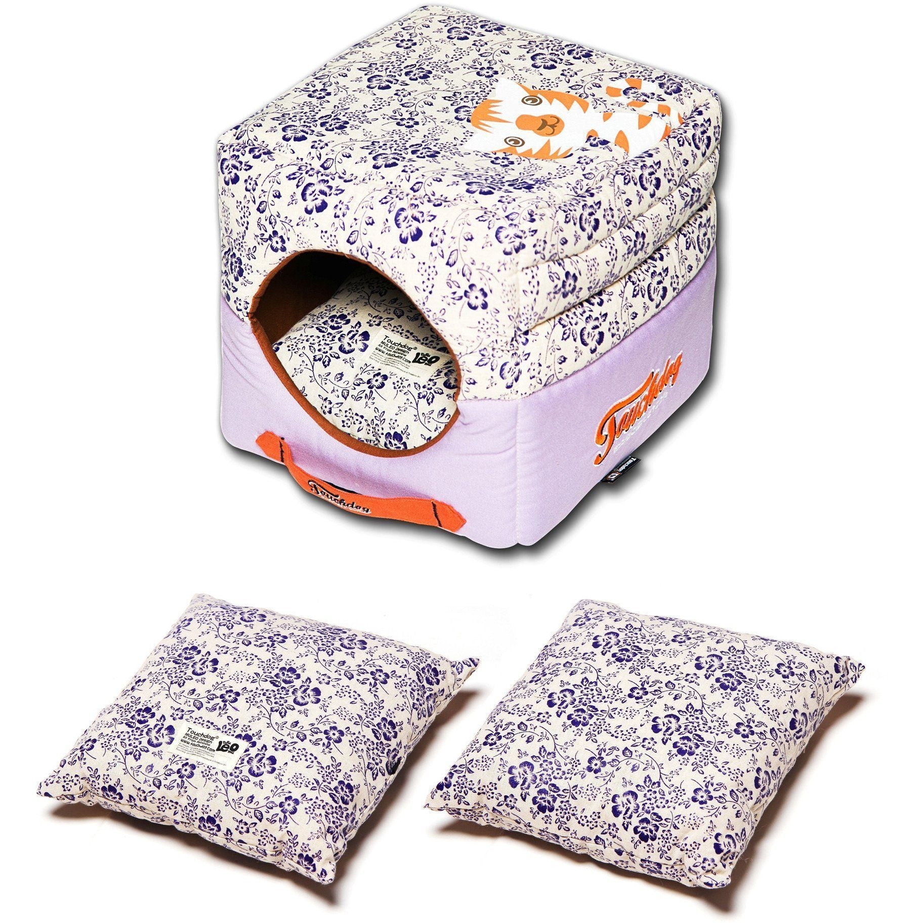 Touchdog Floral-Galoral 2-in-1 Collapsible Squared Dog and Cat Bed