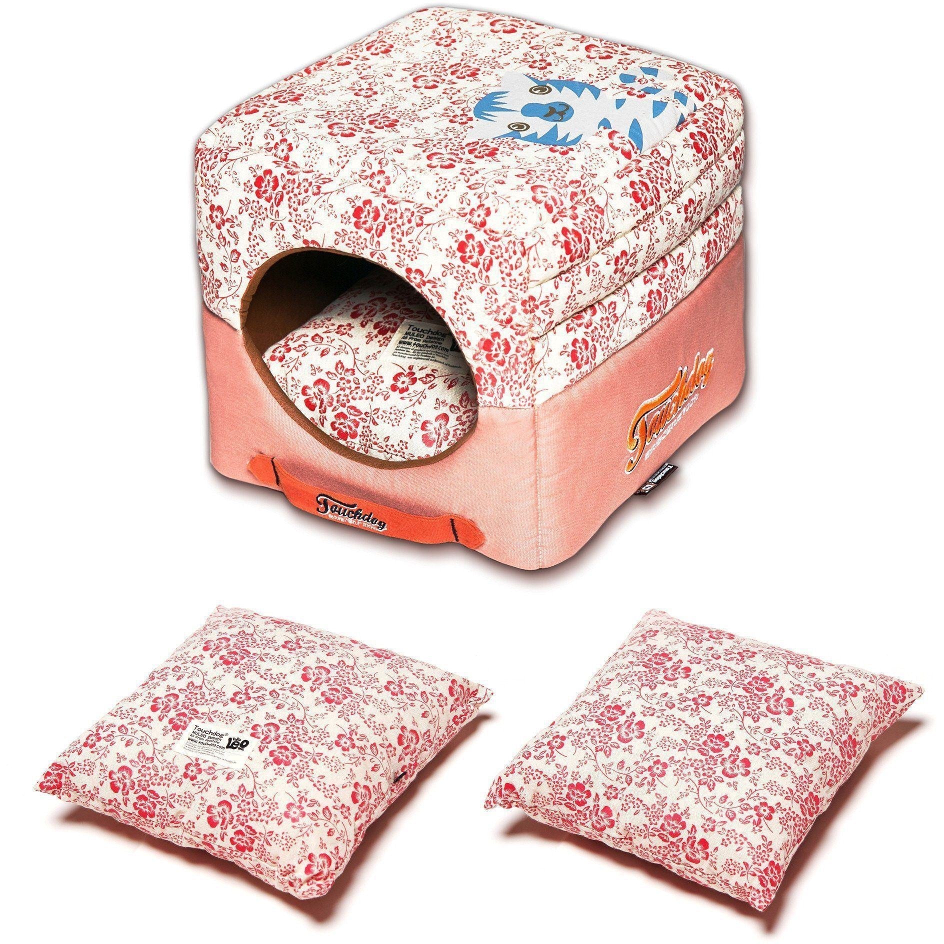 Touchdog Floral-Galoral 2-in-1 Collapsible Squared Dog and Cat Bed