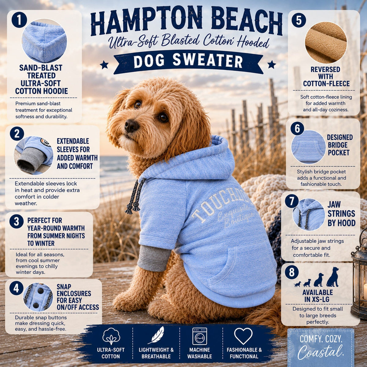 Touchdog Hampton Beach Ultra-Soft Blasted Cotton Hooded Dog Sweater | HT Animal Supply