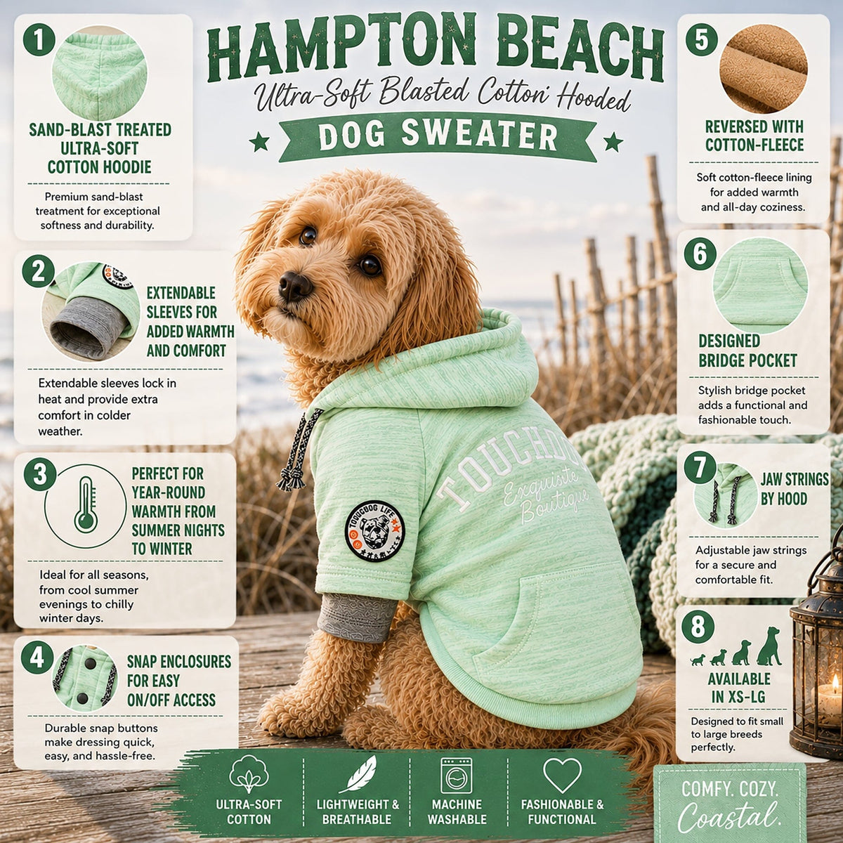 Touchdog Hampton Beach Ultra-Soft Blasted Cotton Hooded Dog Sweater | HT Animal Supply