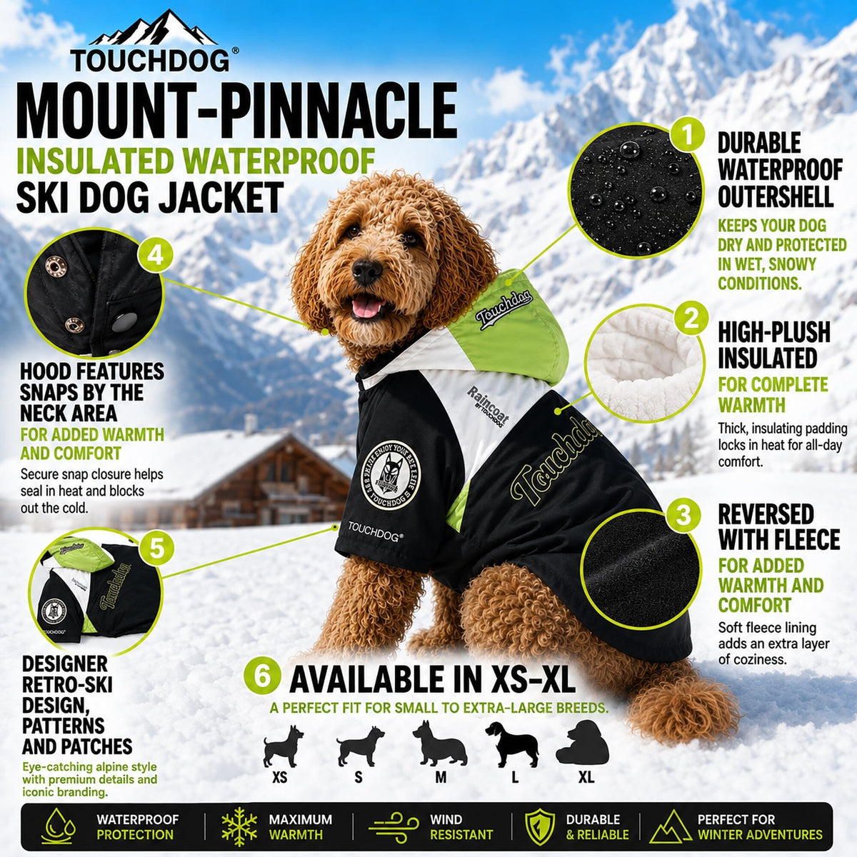 Touchdog Mount Pinnacle Insulated Performance Retro Ski Dog Jacket | HT Animal Supply