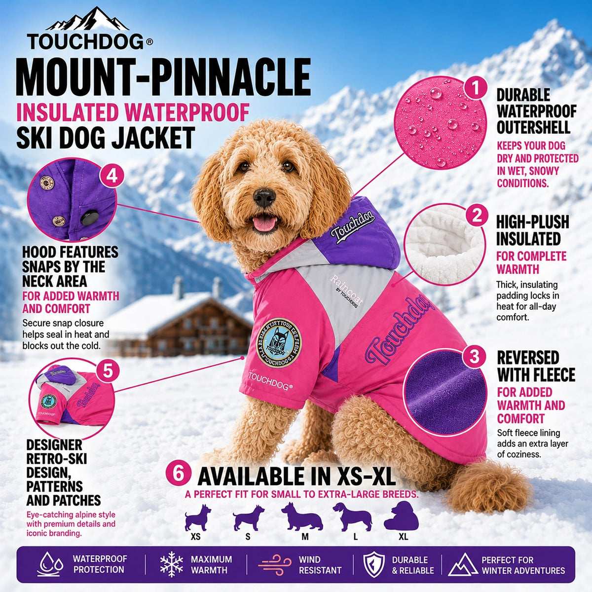 Touchdog Mount Pinnacle Insulated Performance Retro Ski Dog Jacket | HT Animal Supply