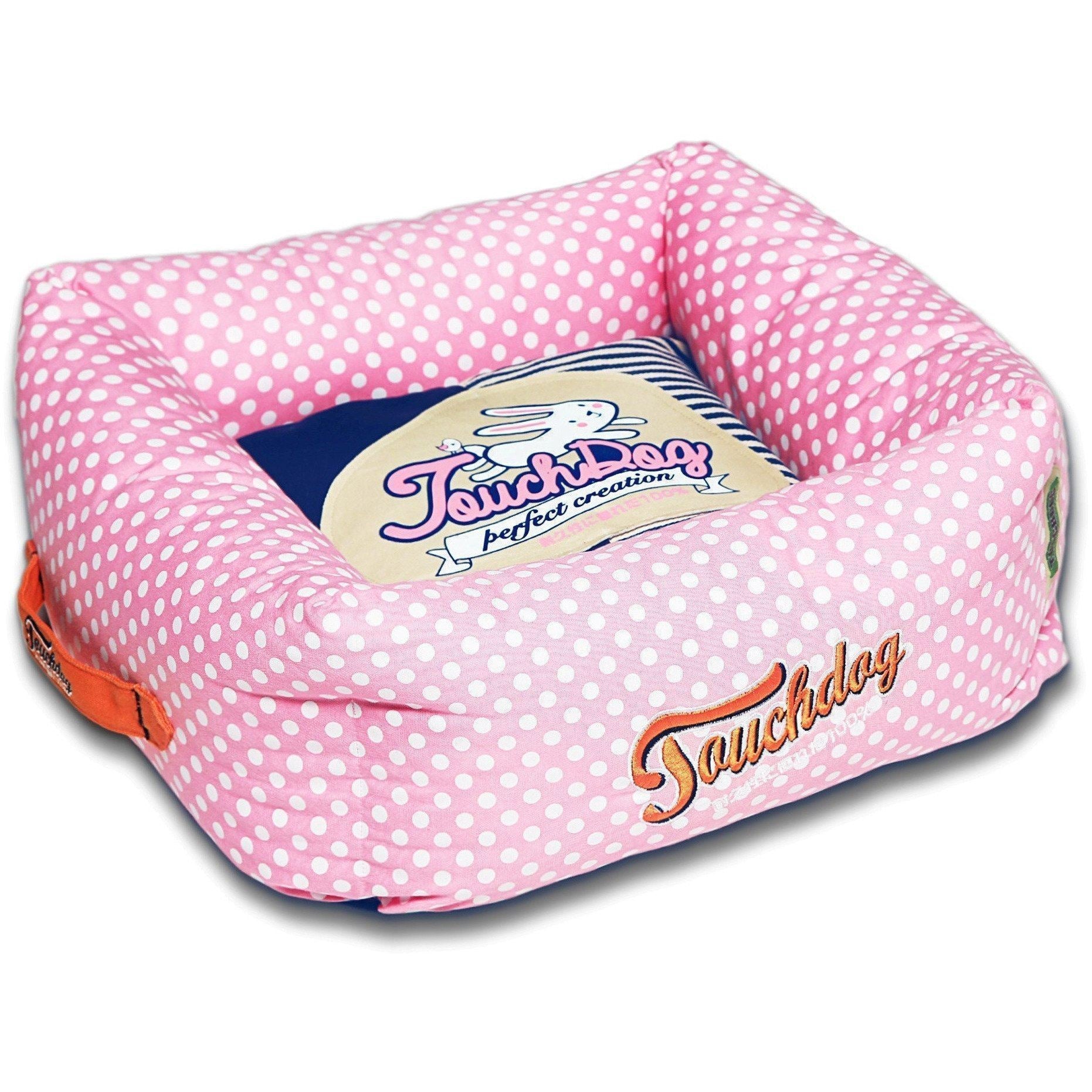 Touchdog Polka-Striped Designer Premium Squared Dog Bed