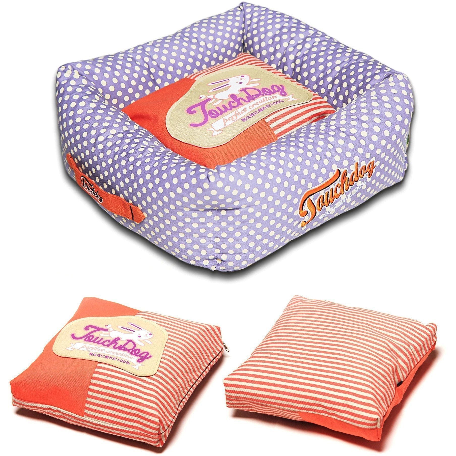 Touchdog Polka-Striped Designer Premium Squared Dog Bed