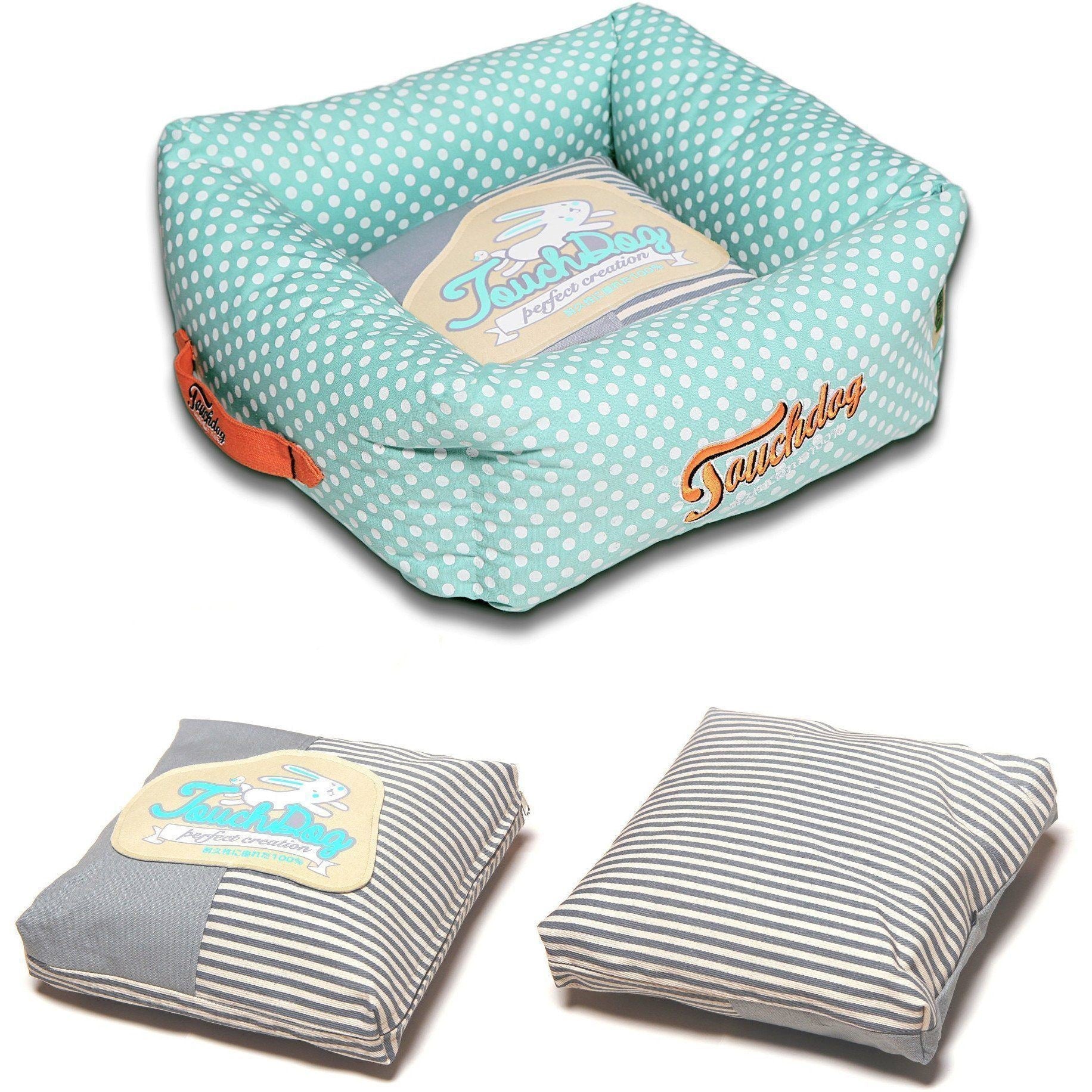 Touchdog Polka-Striped Designer Premium Squared Dog Bed