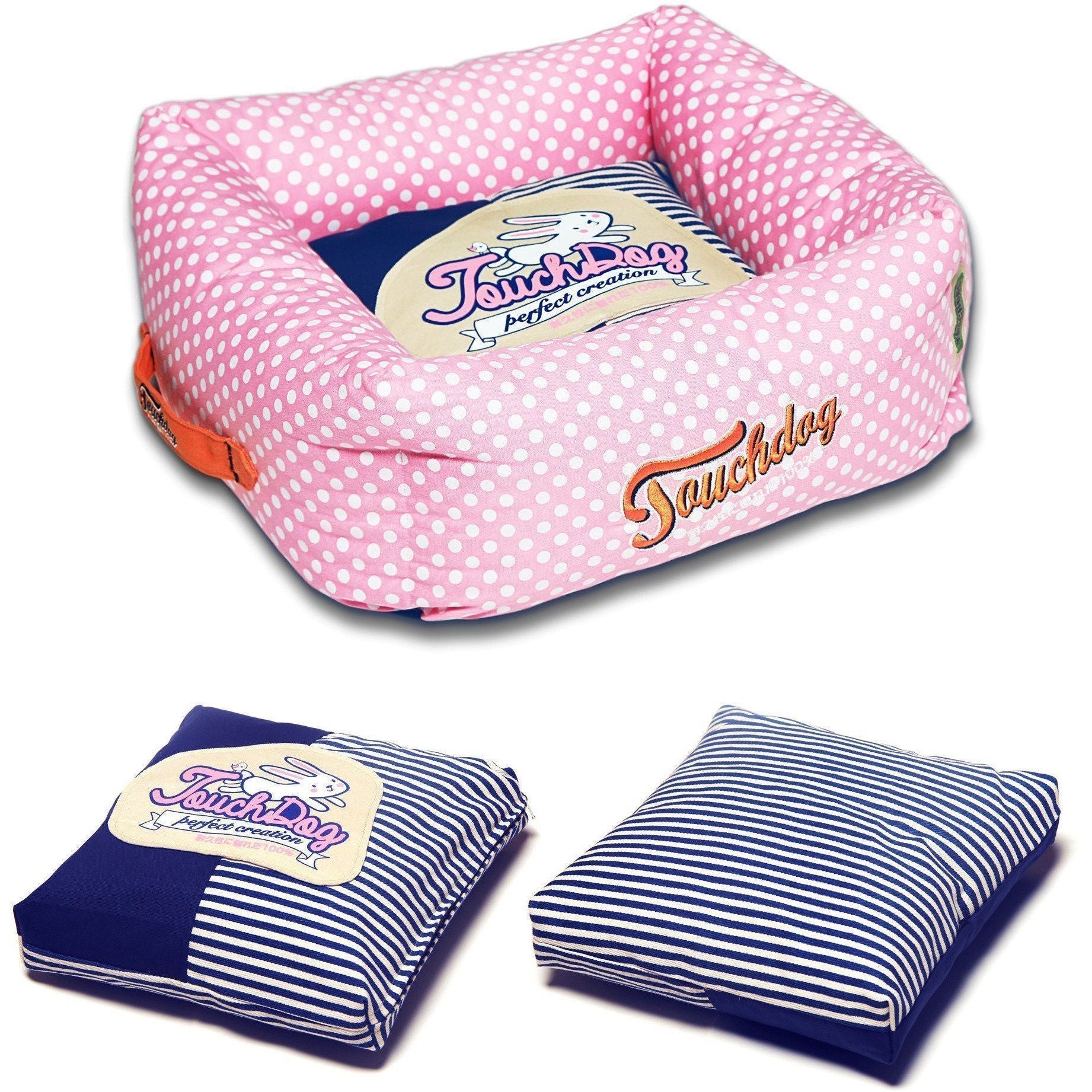 Touchdog Polka-Striped Designer Premium Squared Dog Bed