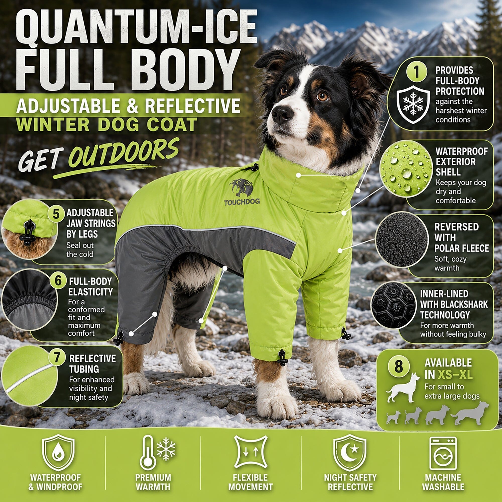 Touchdog Quantum-Ice Adjustable and Reflective Full-Body Winter Dog Jacket | HT Animal Supply