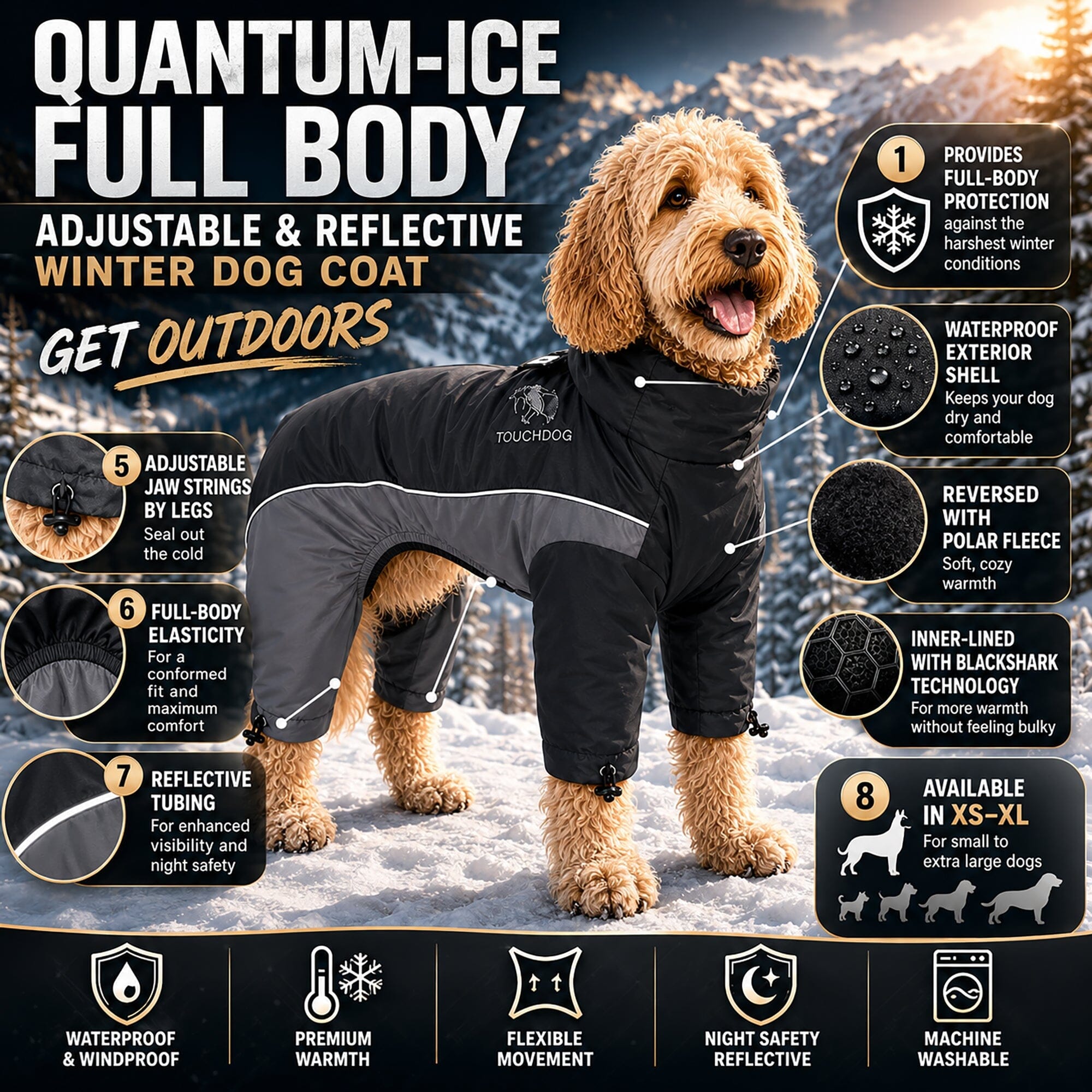 Touchdog Quantum-Ice Adjustable and Reflective Full-Body Winter Dog Jacket | HT Animal Supply
