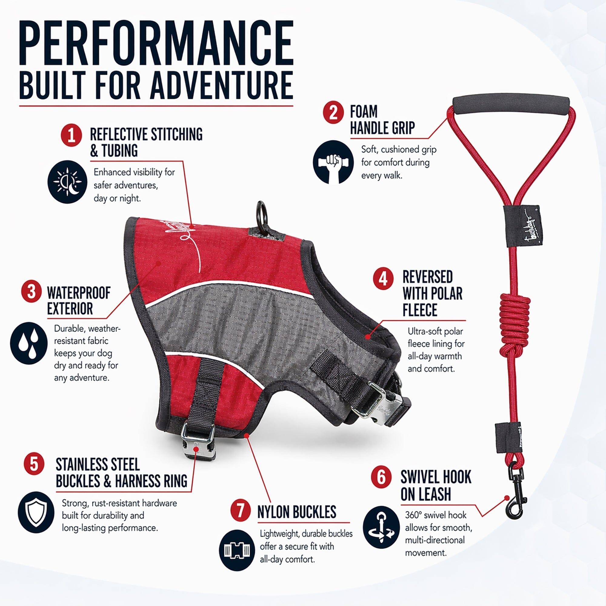 Touchdog Reflective-Max 2-in-1 Performance Dog Harness and Leash | HT Animal Supply