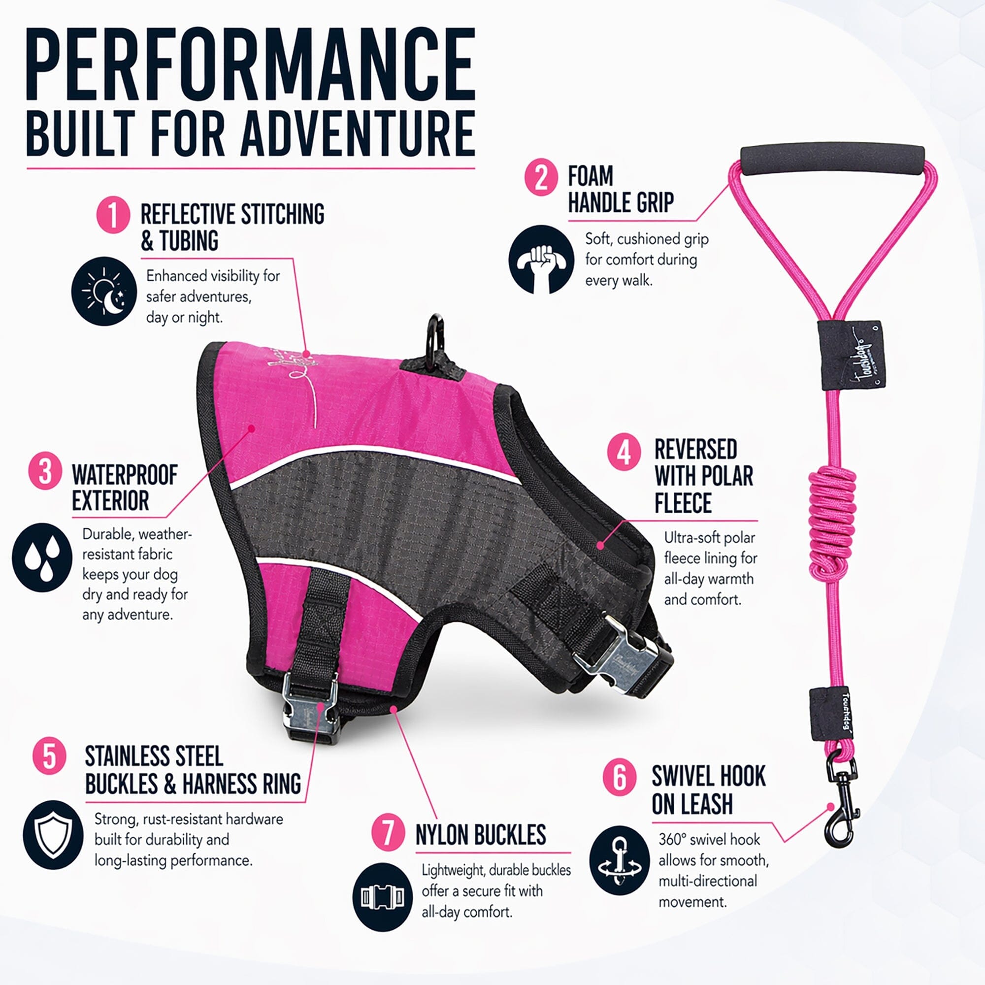 Touchdog Reflective-Max 2-in-1 Performance Dog Harness and Leash | HT Animal Supply