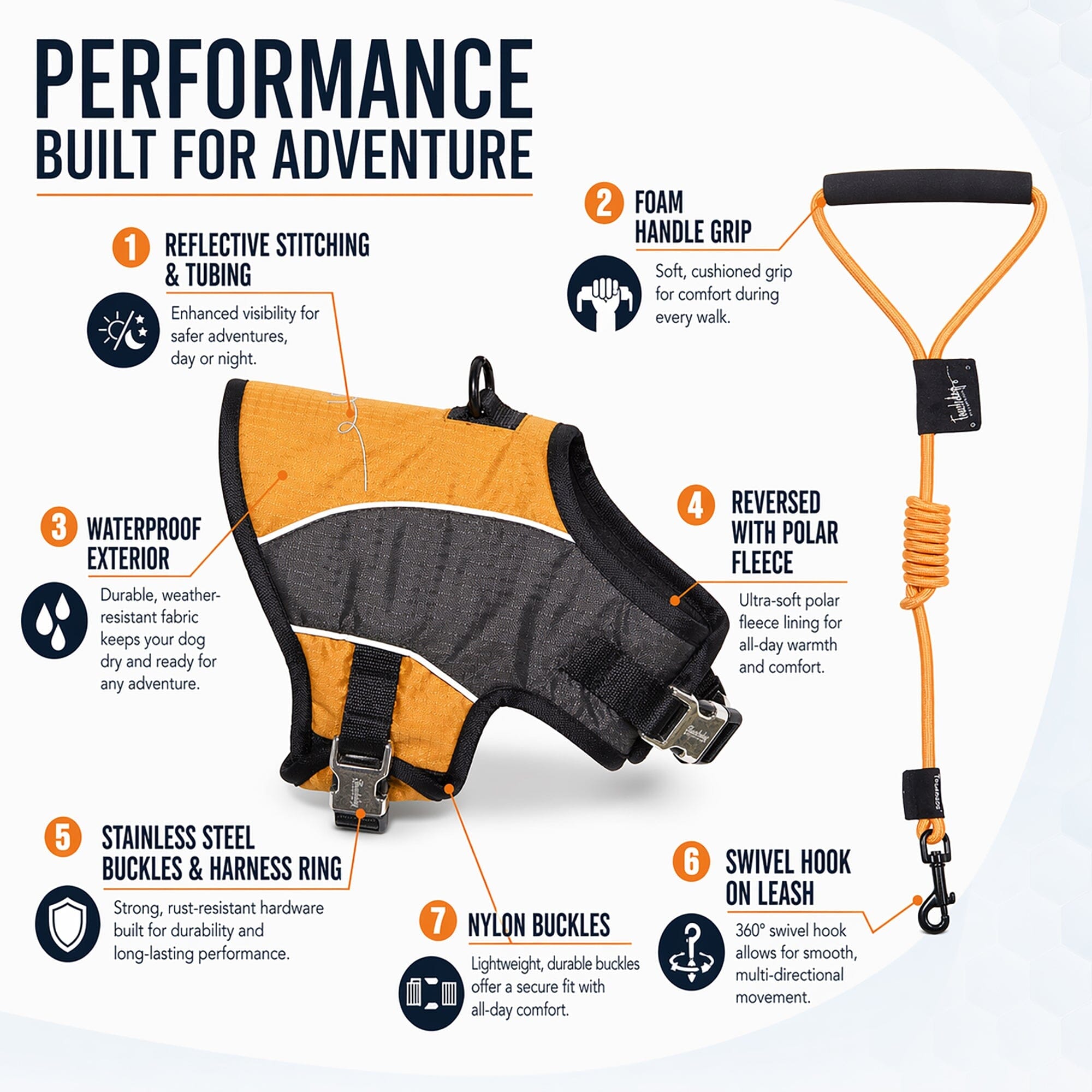 Touchdog Reflective-Max 2-in-1 Performance Dog Harness and Leash | HT Animal Supply