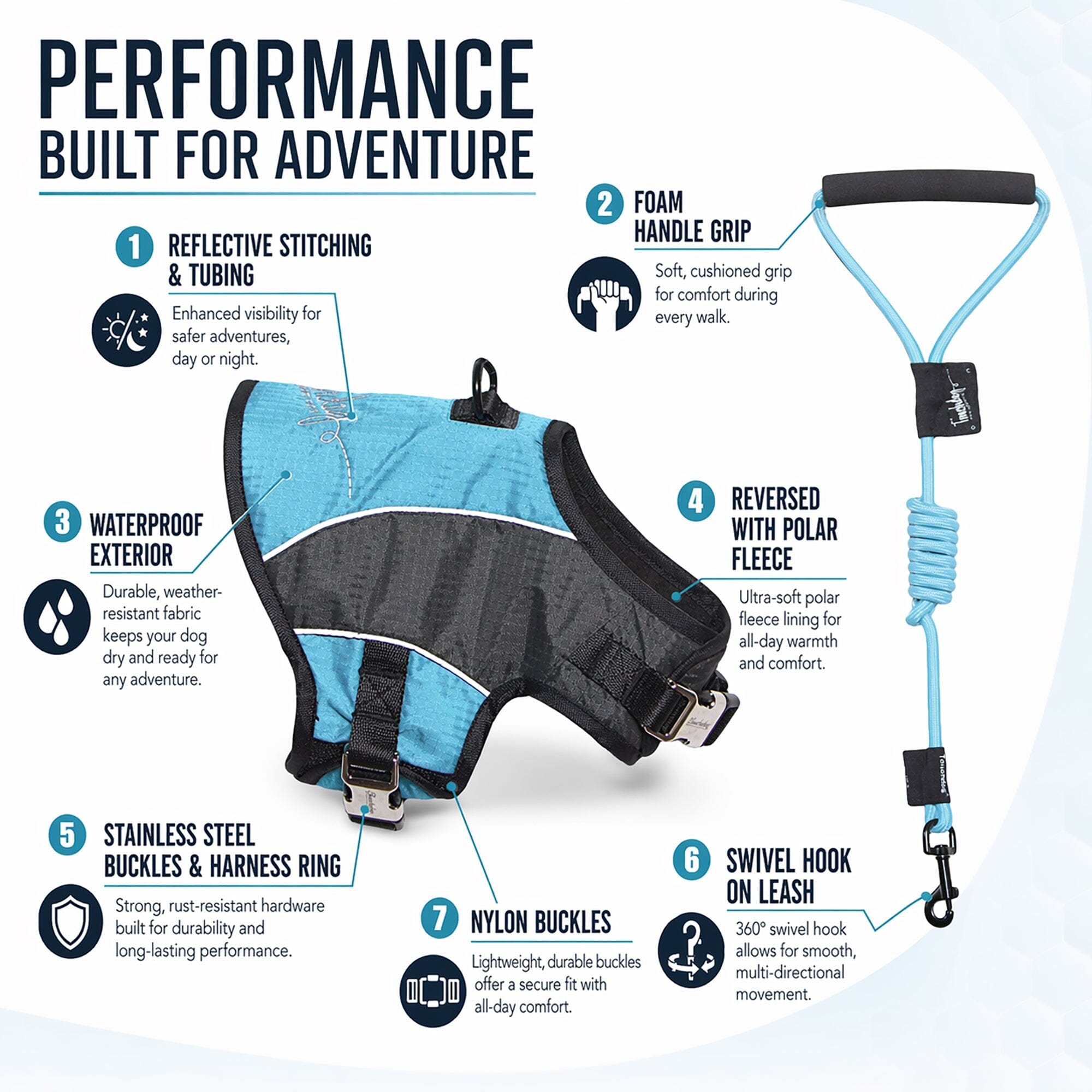 Touchdog Reflective-Max 2-in-1 Performance Dog Harness and Leash | HT Animal Supply