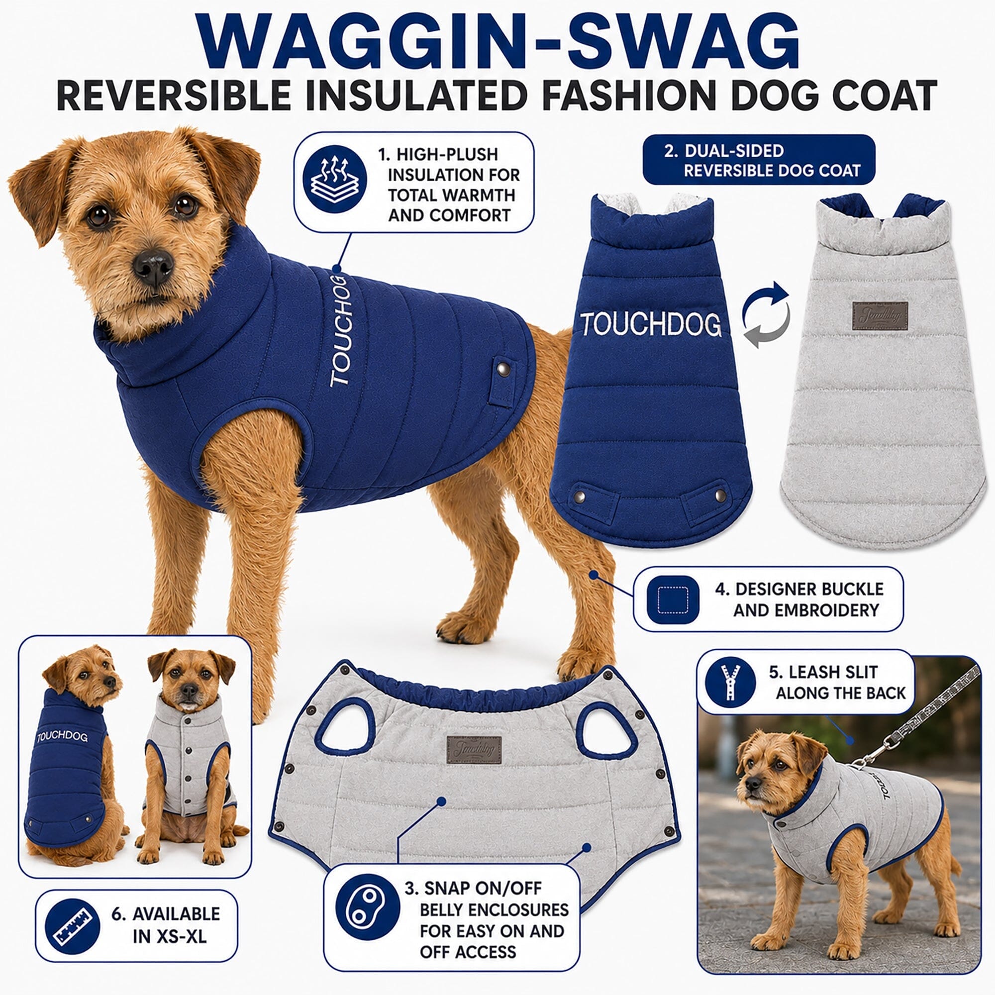Touchdog Waggin Swag Ultra-Plush Insulated and Reversible Dog Coat | HT Animal Supply