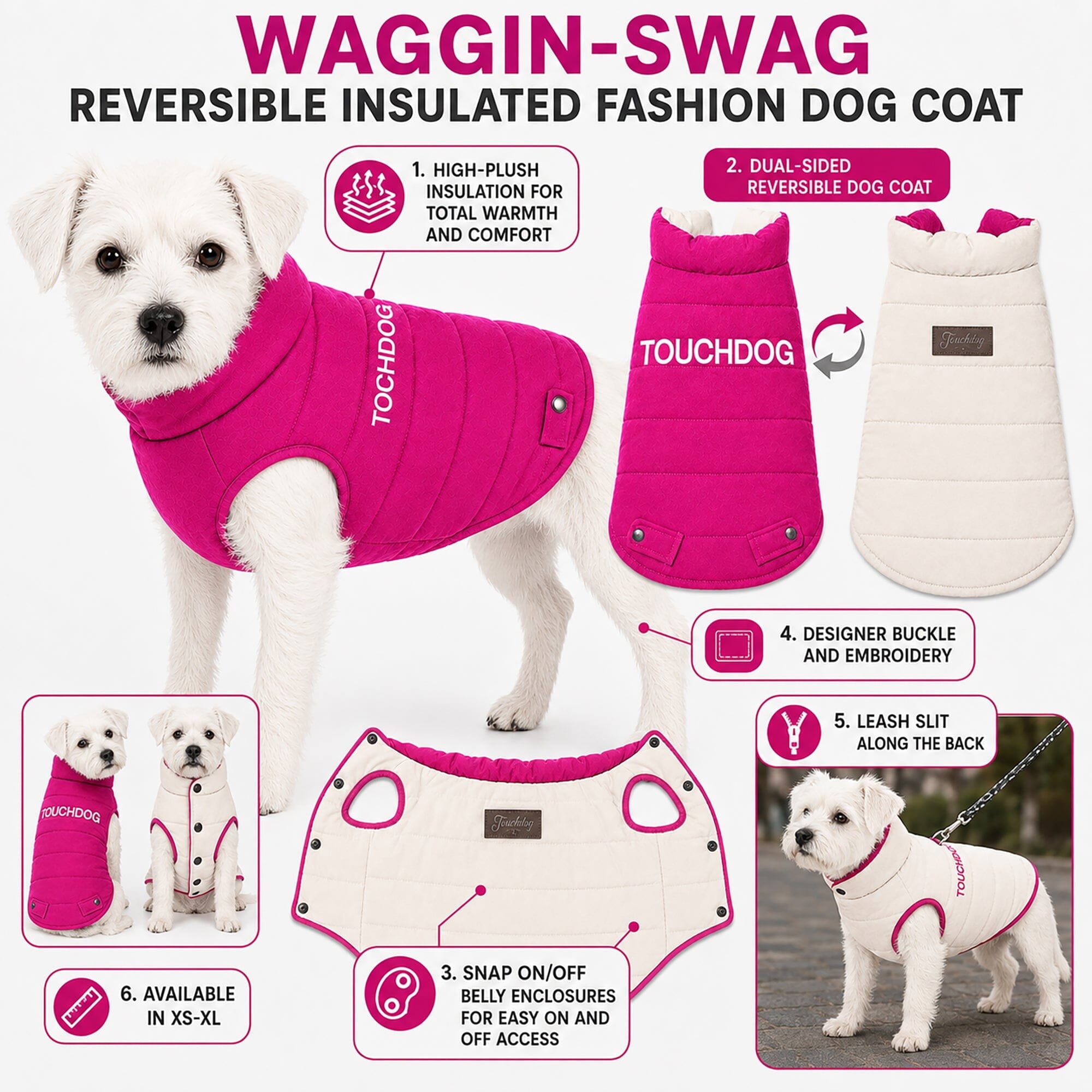 Touchdog Waggin Swag Ultra-Plush Insulated and Reversible Dog Coat | HT Animal Supply