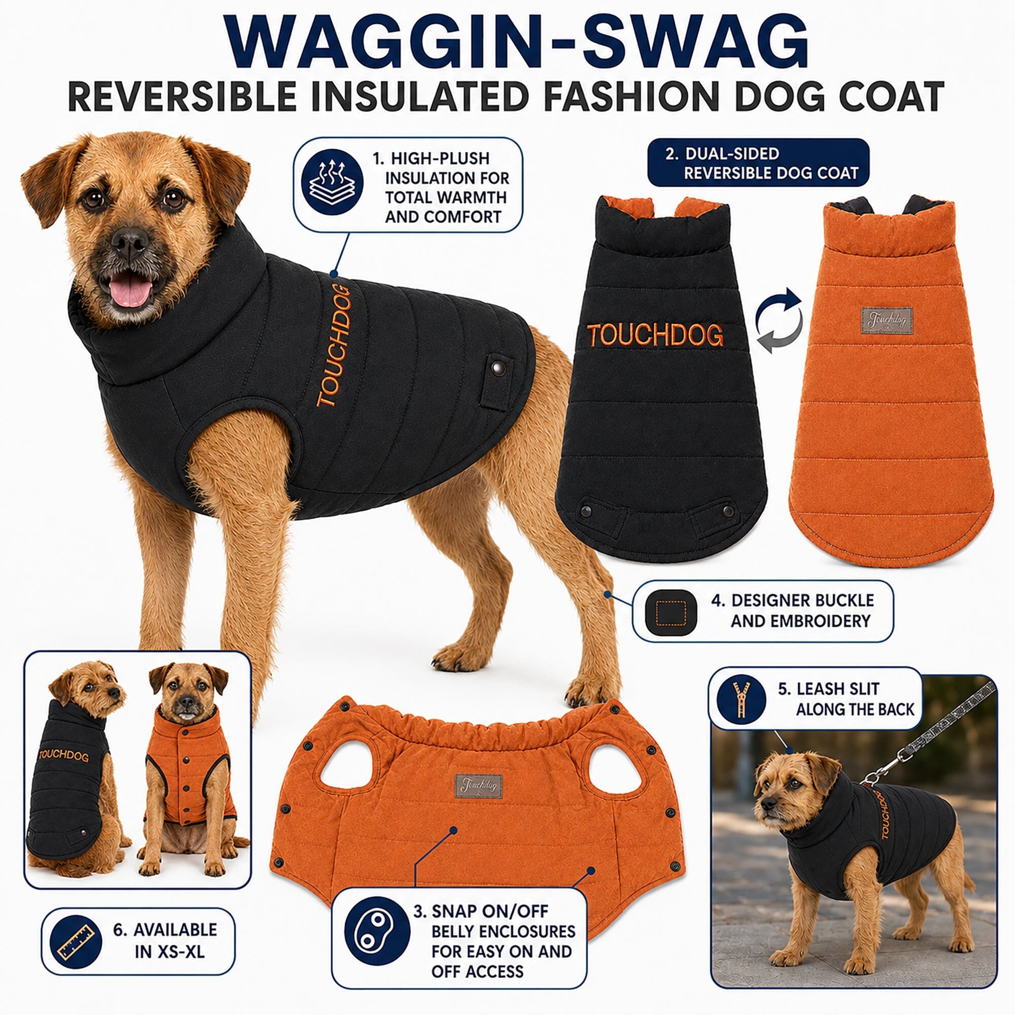 Touchdog Waggin Swag Ultra-Plush Insulated and Reversible Dog Coat | HT Animal Supply