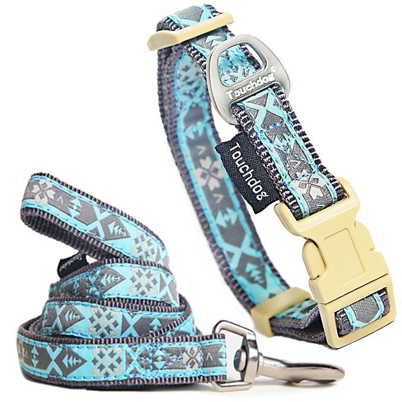 Touchdog Shape Patterned Tough Stitched Embroidered Collar and Leash