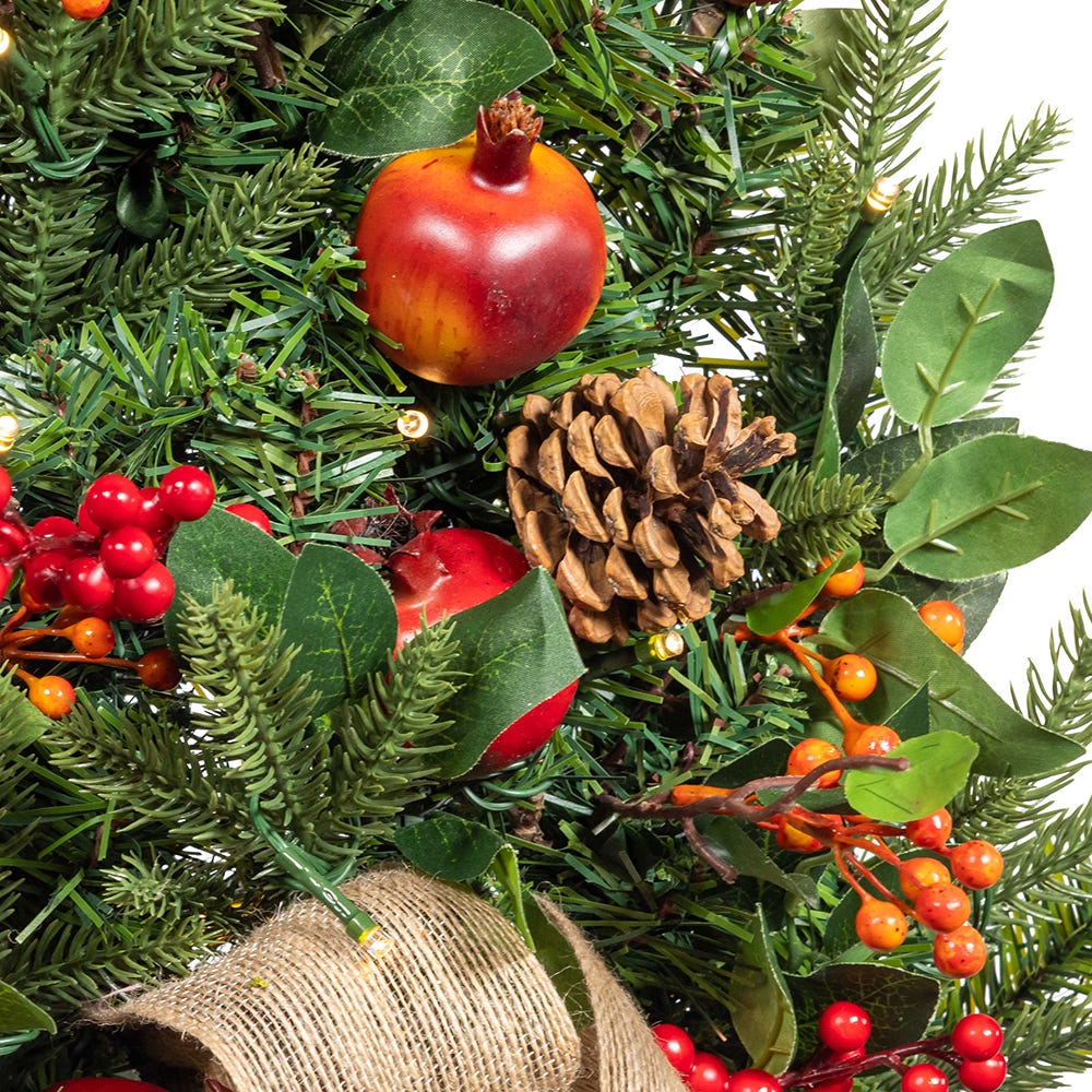 Kurt Adler 22-Inch Battery-Operated Prelit Decorated Wall Tree with Berries and Pomegranate