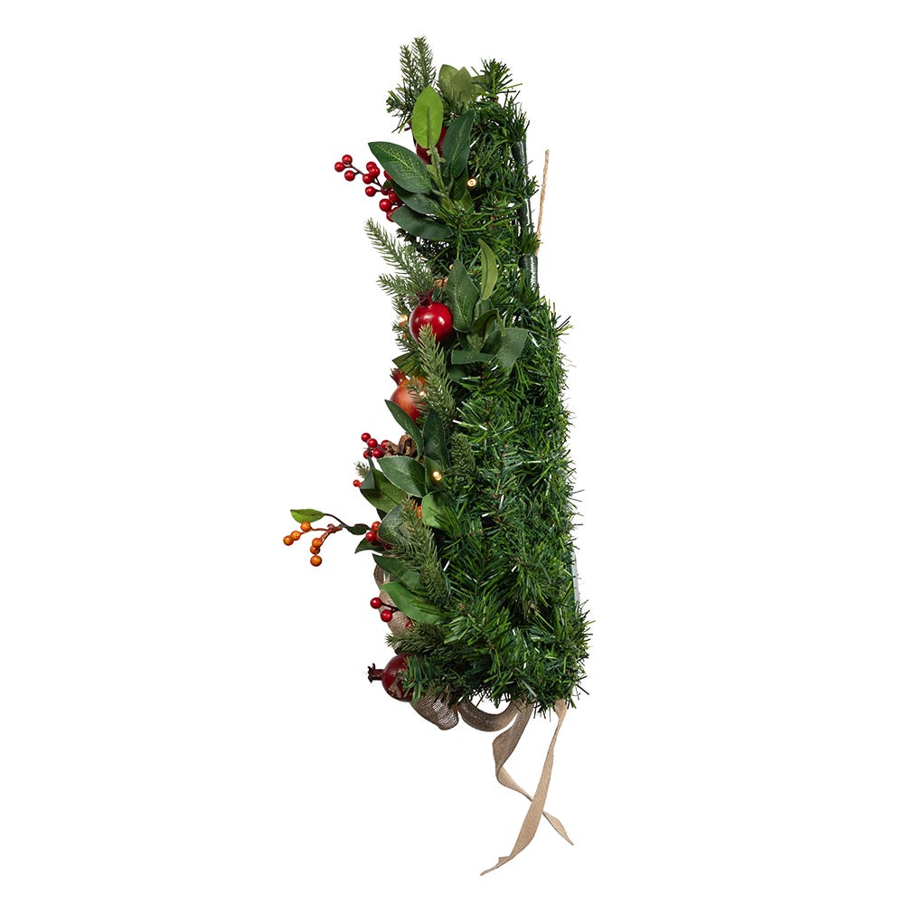 Kurt Adler 22-Inch Battery-Operated Prelit Decorated Wall Tree with Berries and Pomegranate