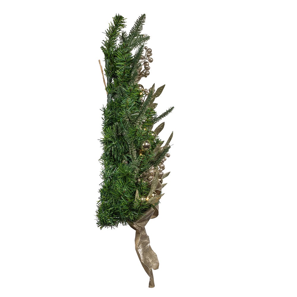Kurt Adler 22-Inch Battery-Operated Prelit Decorated Wall Tree with Champagne Bow