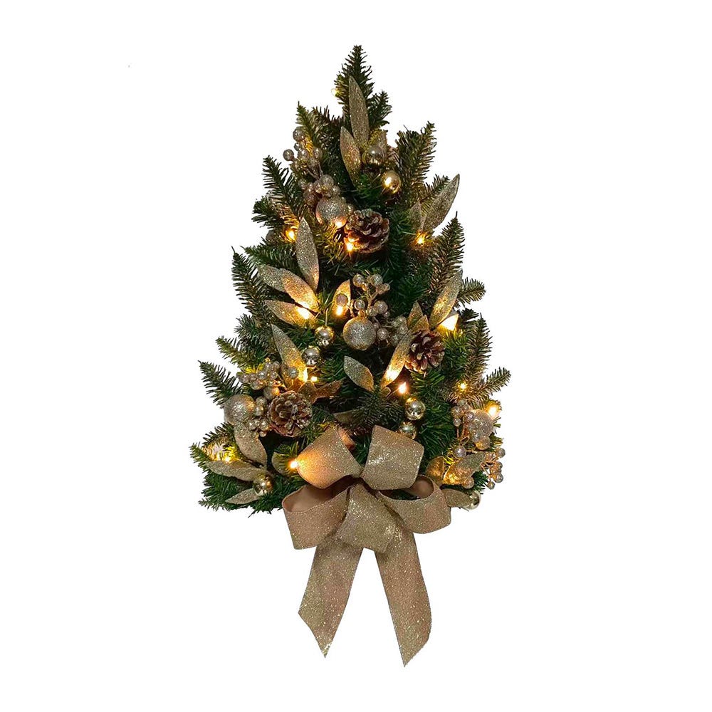 Kurt Adler 22-Inch Battery-Operated Prelit Decorated Wall Tree with Champagne Bow