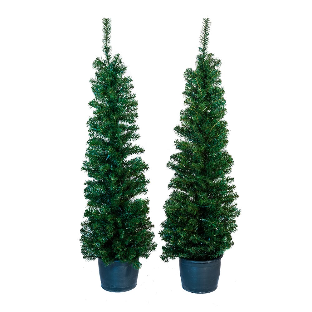 Kurt Adler 5-Foot Pre-Lit Potted Tree Set (Set of 2 Trees)