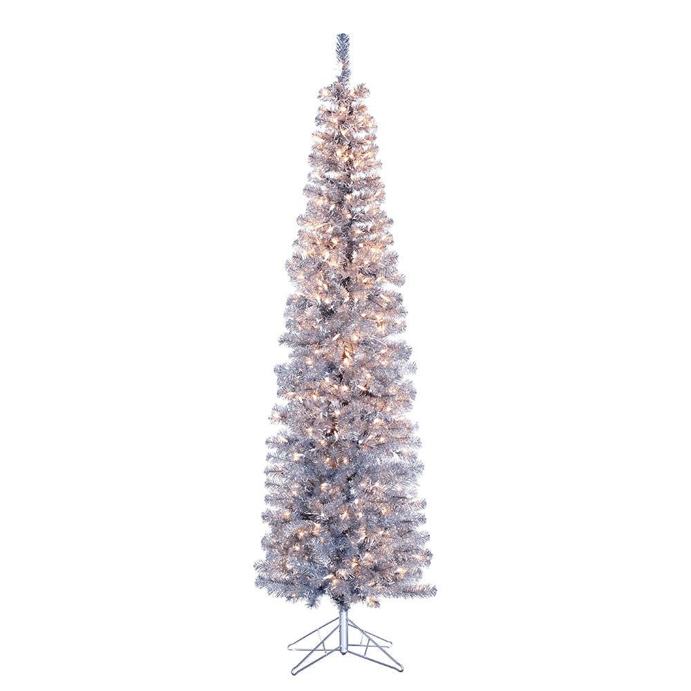 Kurt Adler 7-Foot Pre-Lit Silver Tinsel Slim Winchester Tree