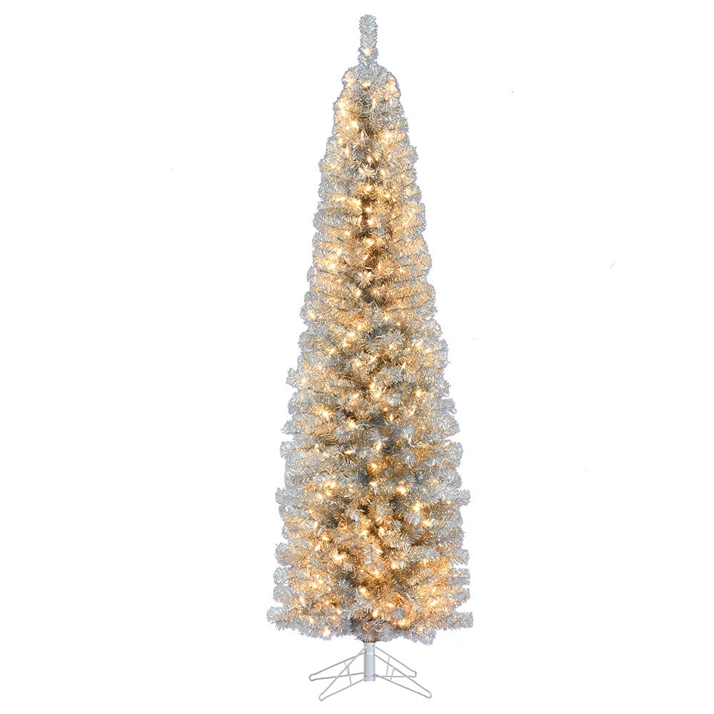 Kurt Adler 7-Foot Led Silver Tinsel Slim Winchester Tree