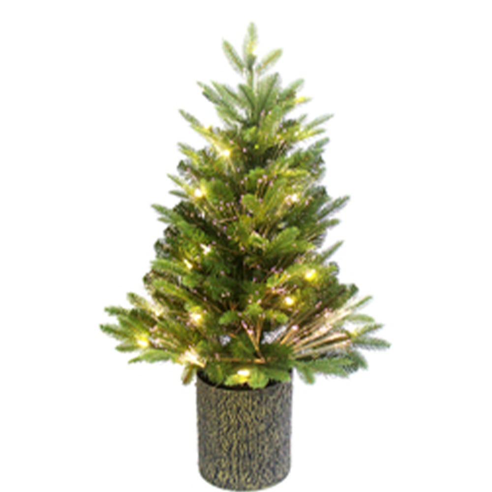 Kurt Adler 32-Inch Northern Light Pot Tree with Fiber-Optics and Warm White LED Lights