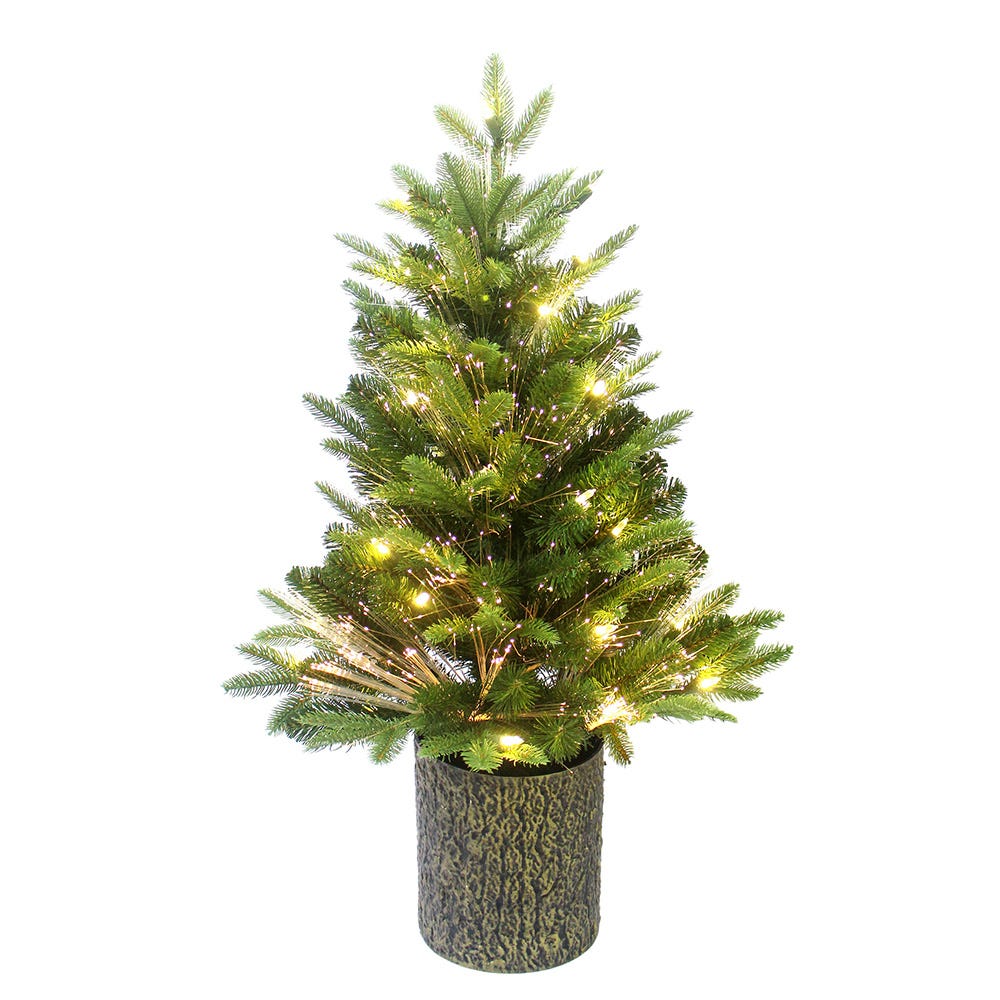 Kurt Adler 32-Inch Northern Light Pot Tree with Fiber-Optics and Warm White LED Lights