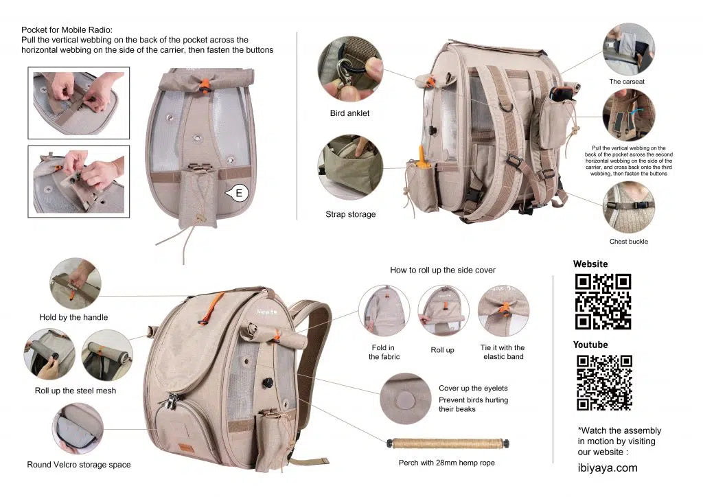 TrackPack Bird Carrier Backpack with Perch Airline Approved Cage Bag