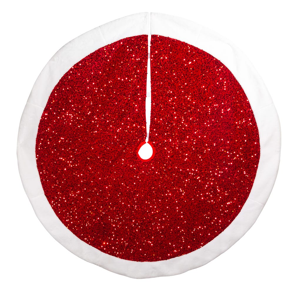 Kurt Adler 54-Inch Red Sequins with White Border Tree Skirt
