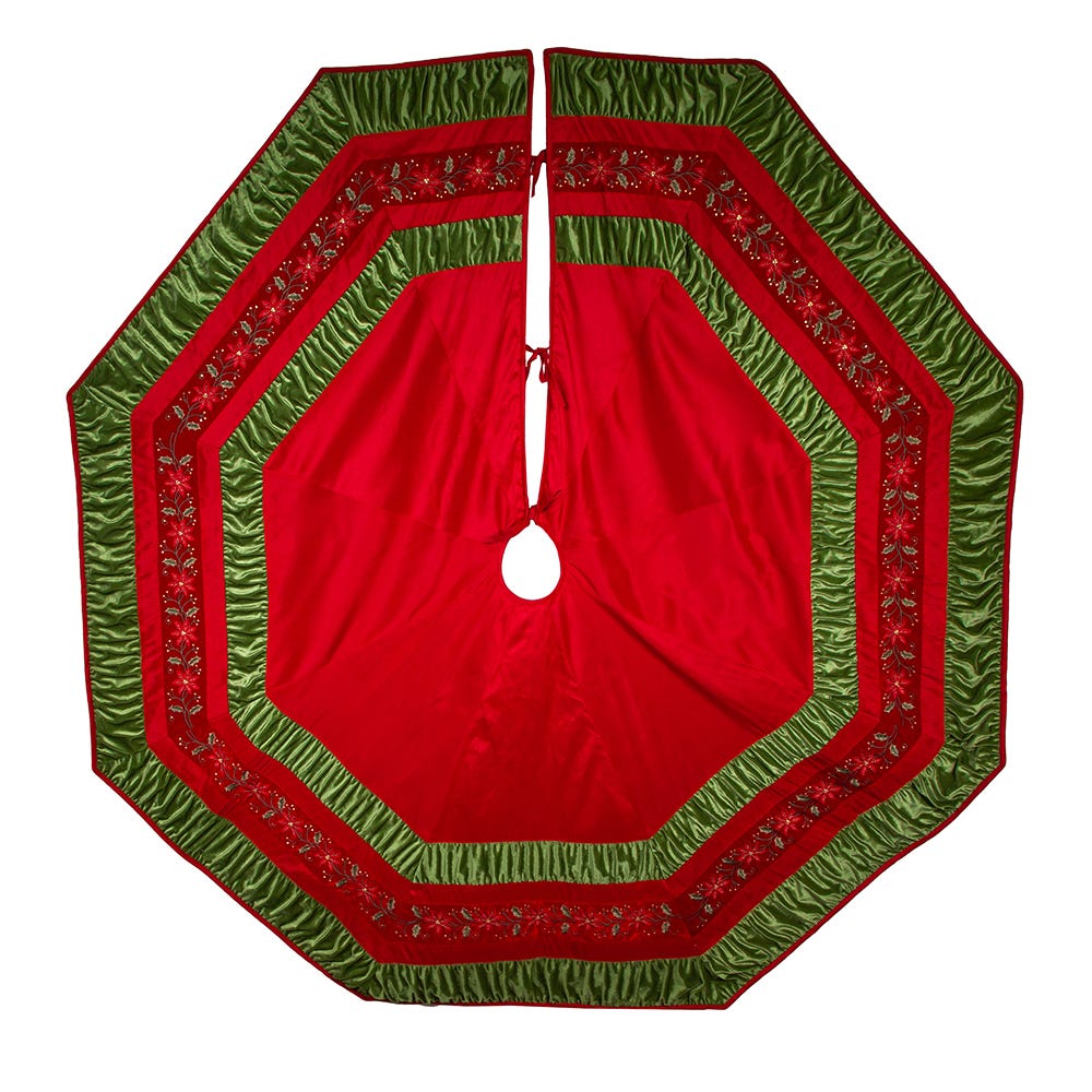 Kurt Adler 72-Inch Red and Green Gathered Border Tree Skirt