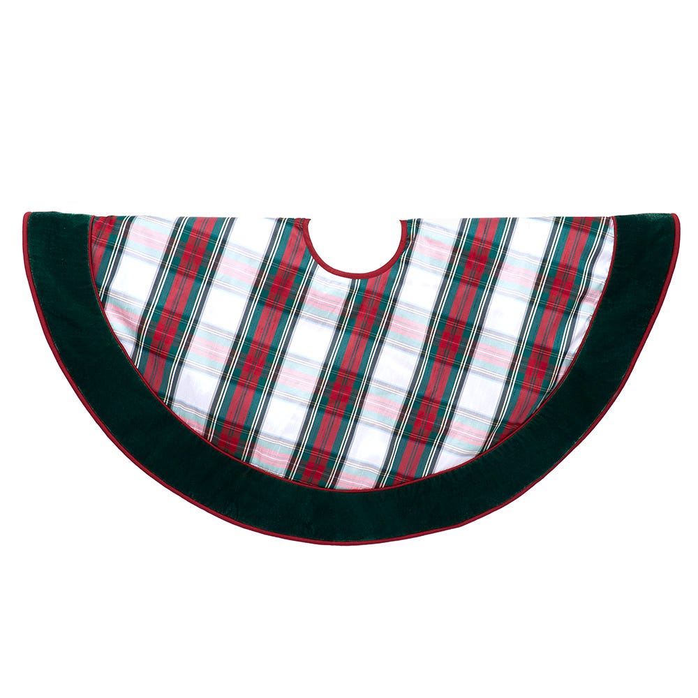 Kurt Adler 48-Inch Red and Green Plaid Velvet Border Tree Skirt