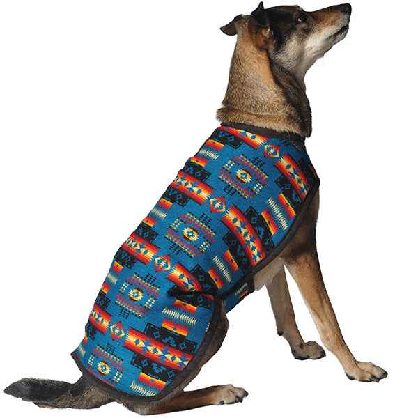 Chilly Dog Turquoise Southwest Fleece-Lined Dog Blanket Coat