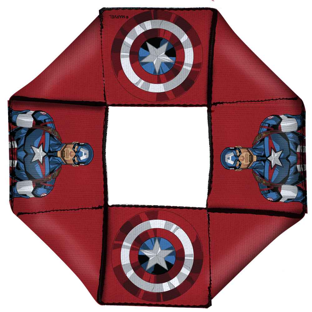 Buckle-Down Marvel Avengers Dog Toy Squeaky Octagon Flyer - Captain America Pose Shield Icon Red