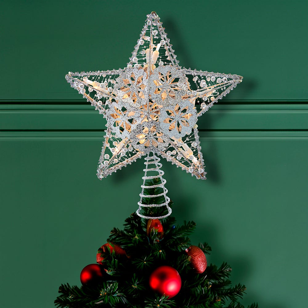 Kurt Adler 10-Inch 20-Light Silver Star Tree Topper