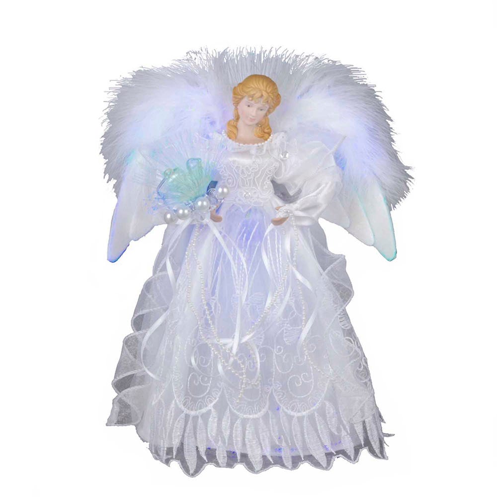 Kurt Adler 12-Inch White and Silver Fiber Optic LED Angel Treetop