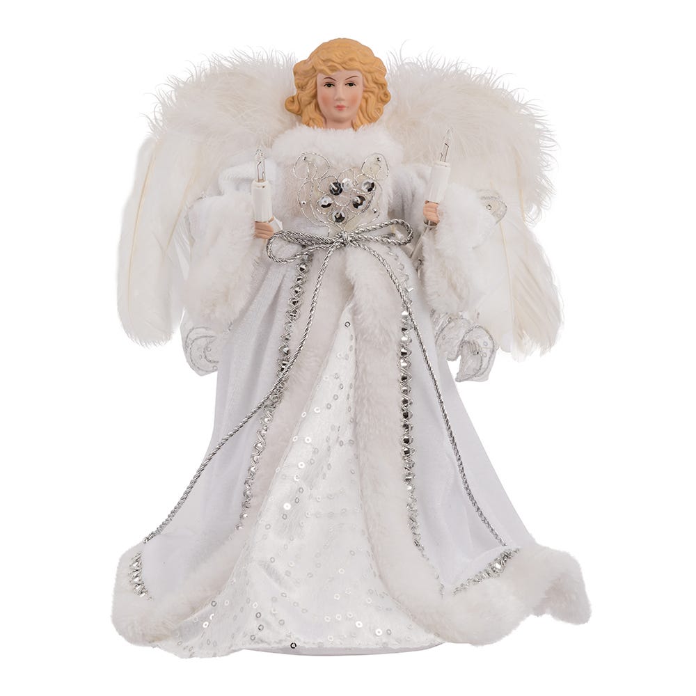 Kurt Adler 12-Inch UL 10-Light White and Silver Angel Treetop