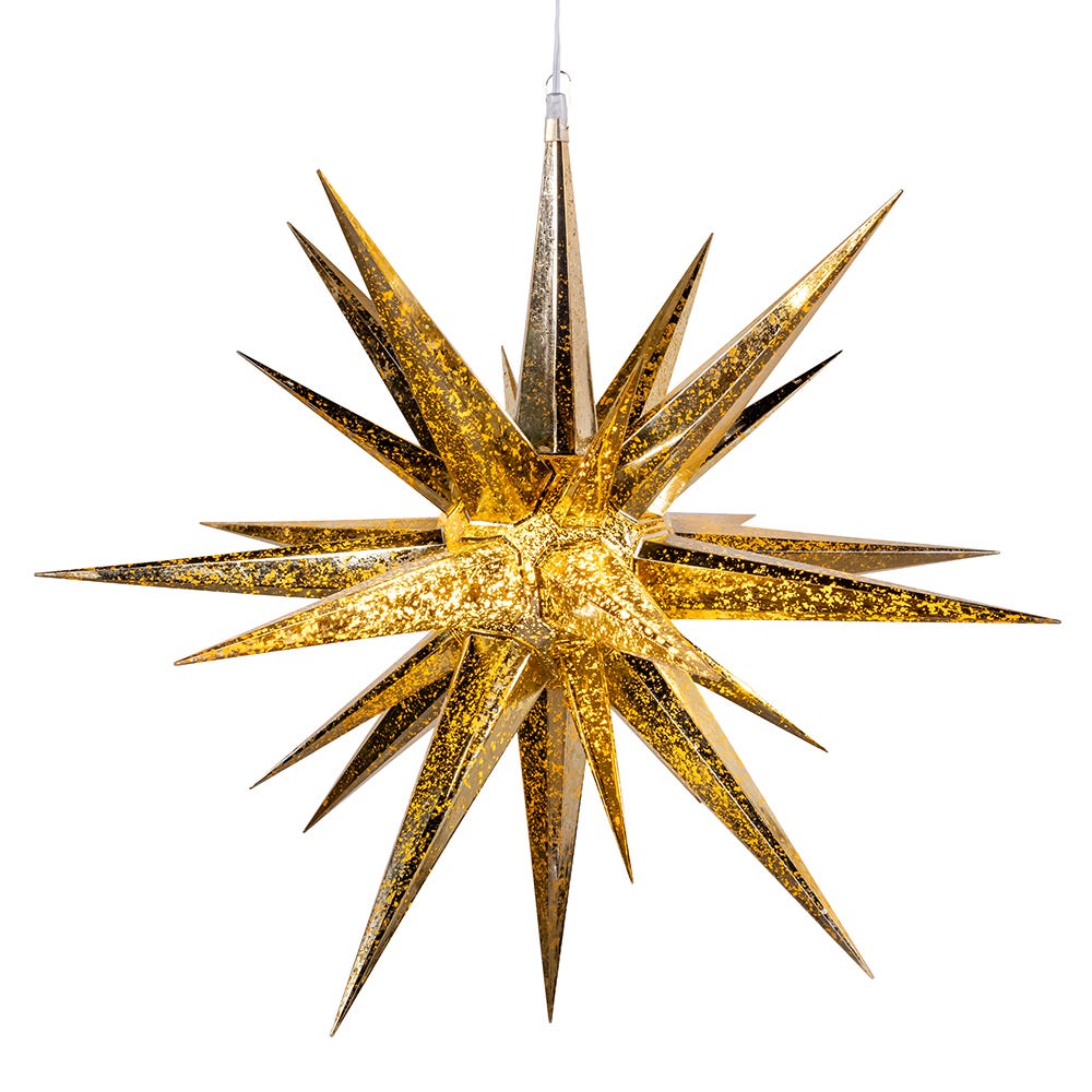 Kurt Adler 24-Inch 4-Light Warm White LED Gold Crackle Moravian Star Tree Topper