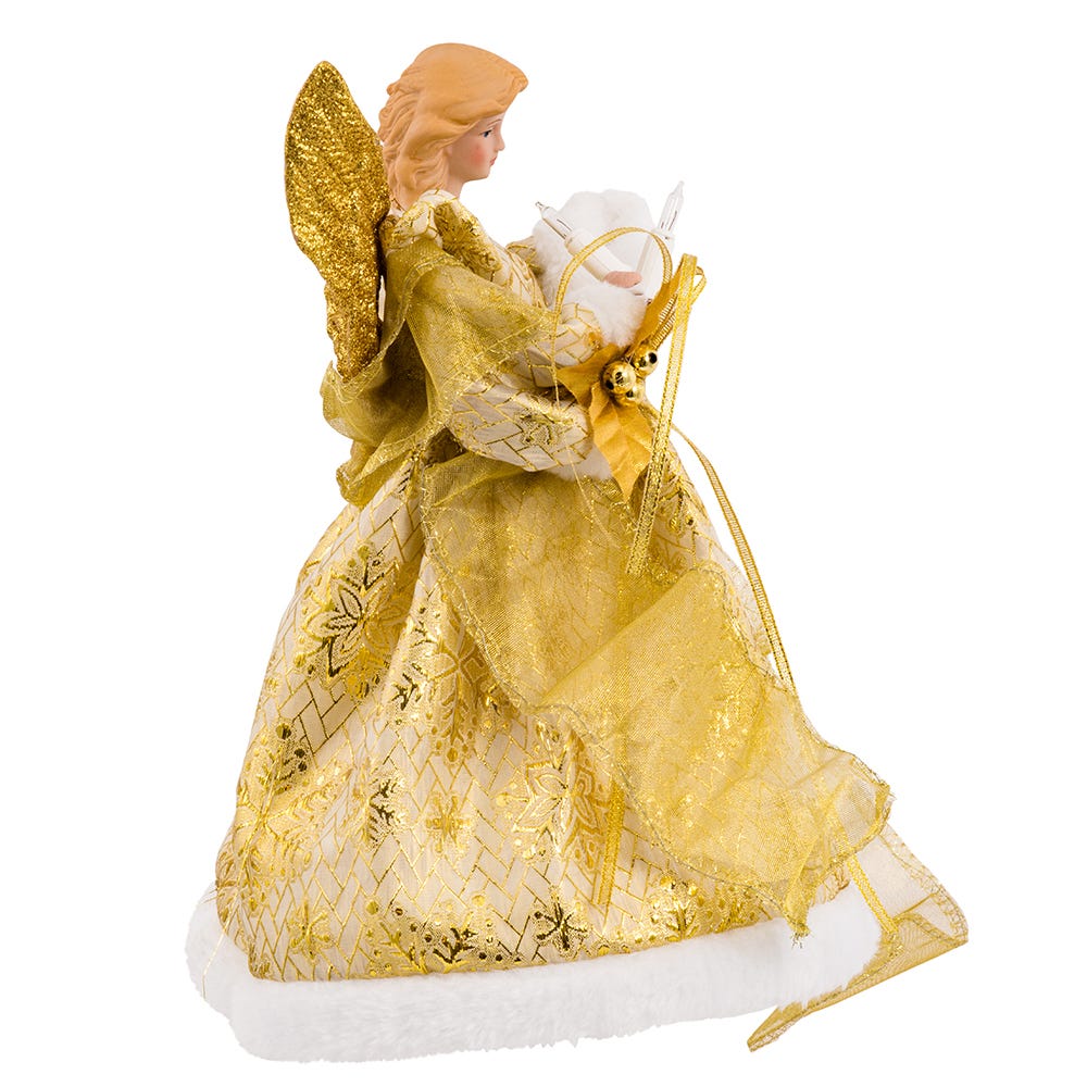 Kurt Adler UL 10-Light 12-Inch Gold Dress Angel Treetop