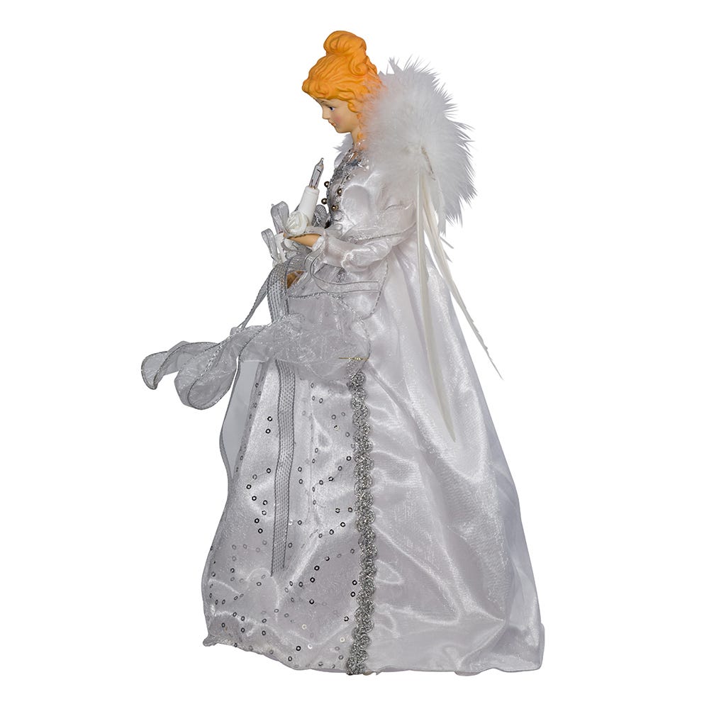 Kurt Adler 14-Inch 10-Light White and Silver Angel Treetop