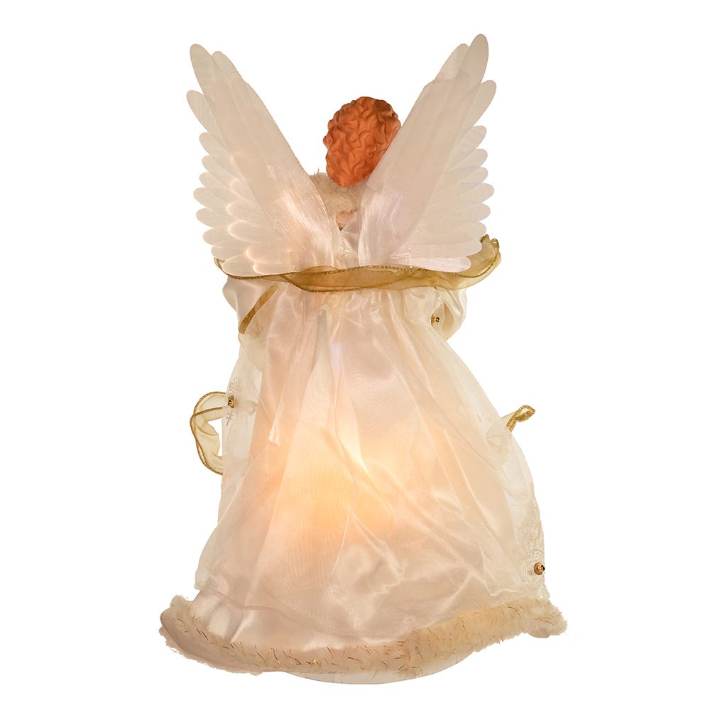 Kurt Adler 14-Inch Ivory and Gold Fiber Optic Animated Angel Treetop