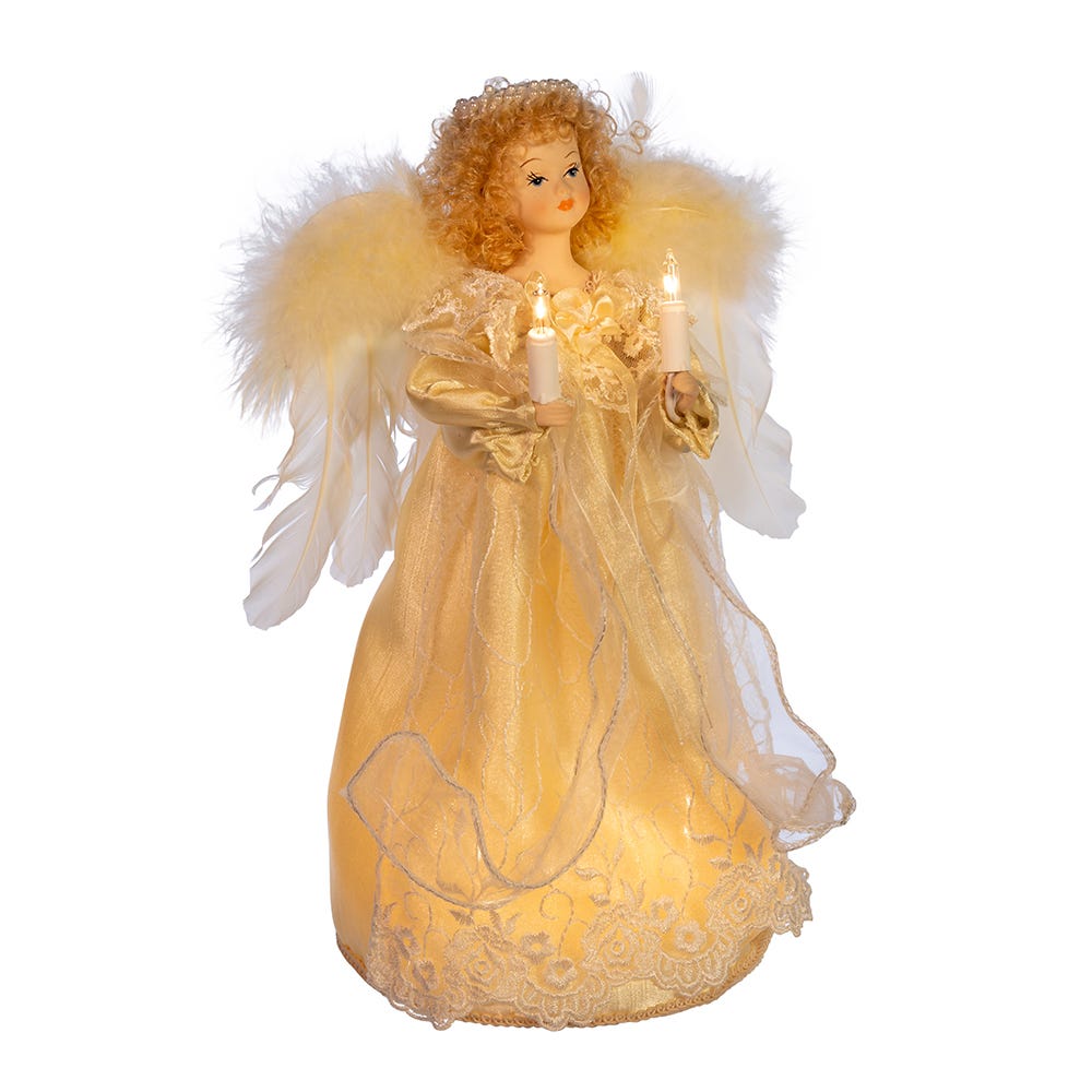 Kurt Adler 12-Inch UL 10-Light Ivory Angel Treetop with Fabric Hair