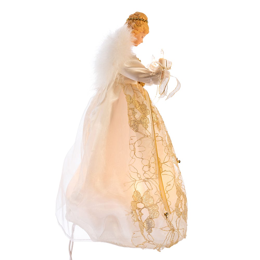 Kurt Adler UL 10-Light 12-Inch Ivory and Gold Angel Treetop