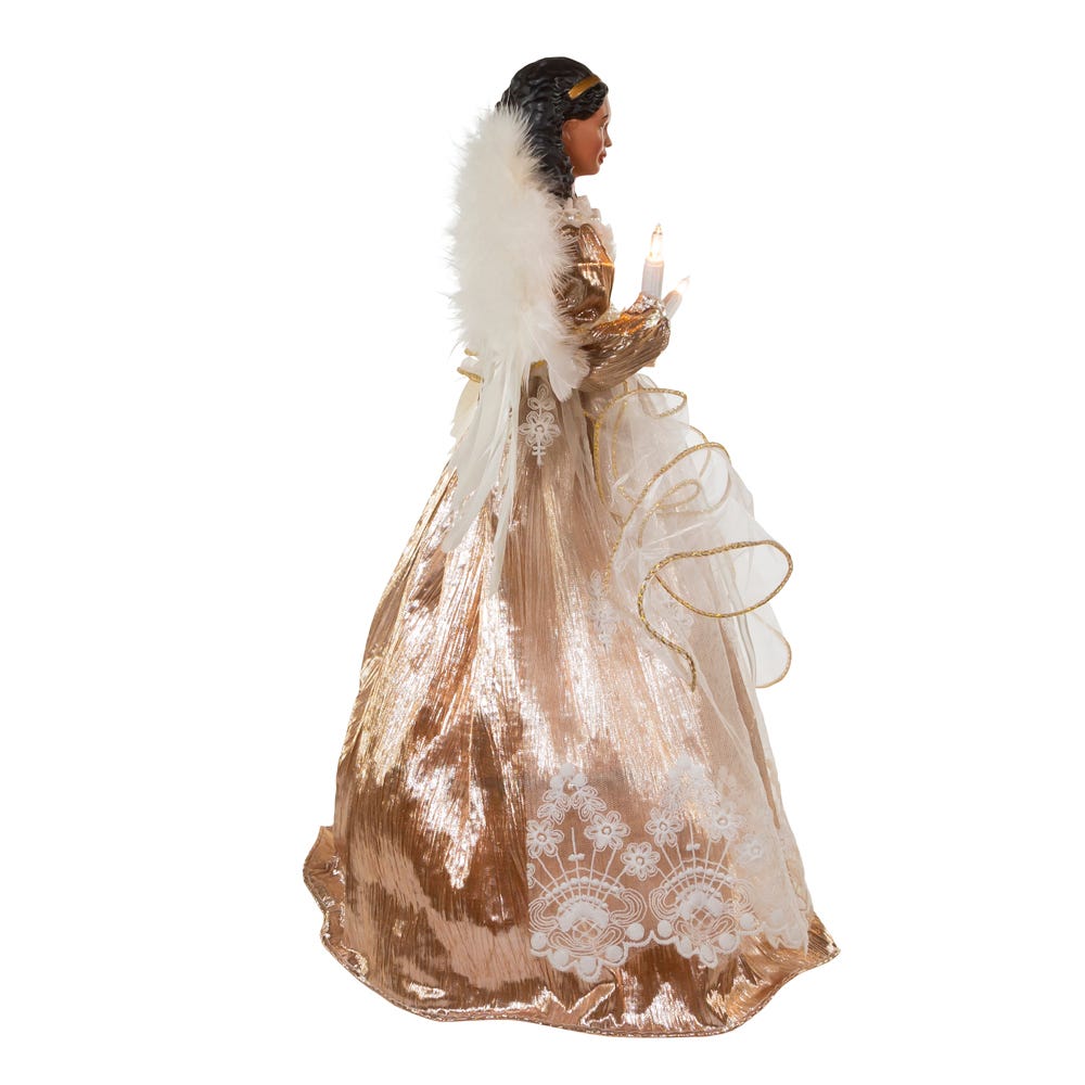 Kurt Adler 16-Inch White/Rose Gold Black Angel Tree Topper