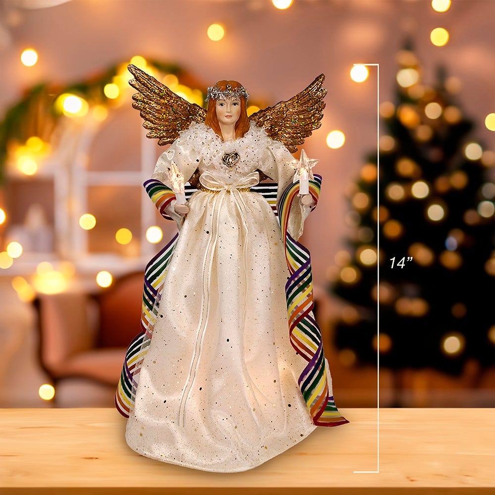 Kurt Adler 14-Inch 10-Light Pride Angel Tree Topper