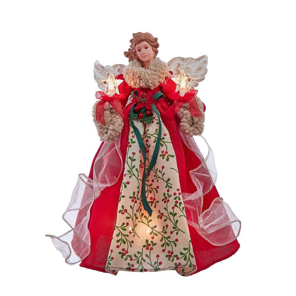Kurt Adler 14-Inch UL 10-Light Red and Green Angel Tree Topper