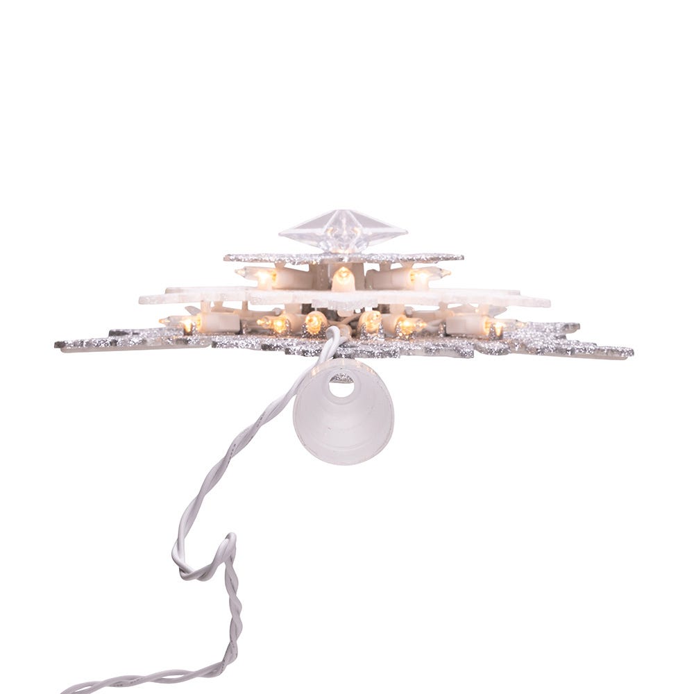 Kurt Adler 13.75-Inch UL 20-Light Silver and White Glittered Snowflake Tree Topper